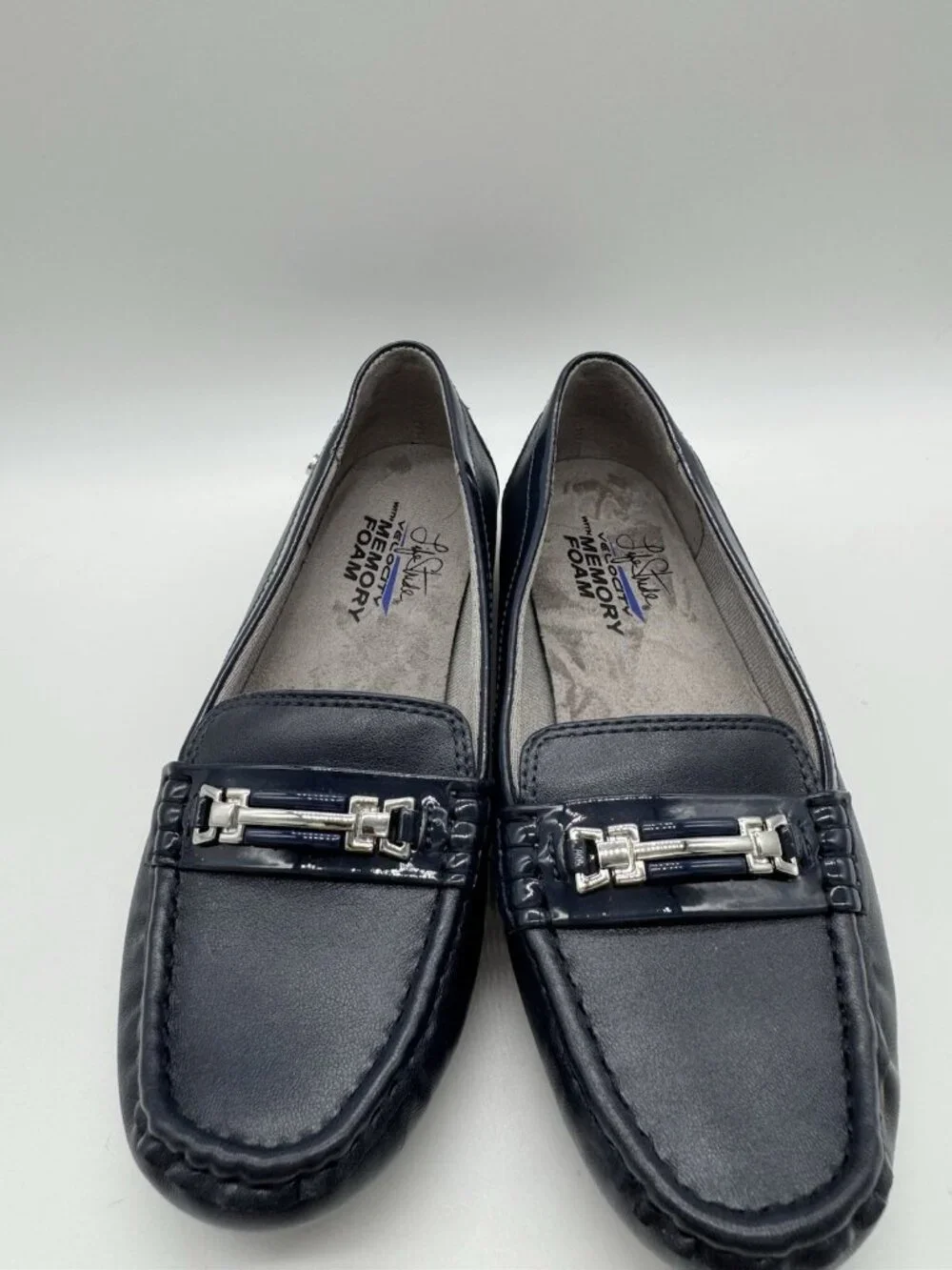 Lifestride Velocity Memory Foam Womens 7W Navy Blue Driving Loafers Moccasins